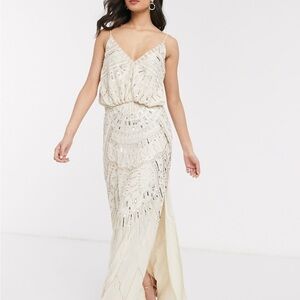 ASOS Cream Maxi Dress with Silver Accents
